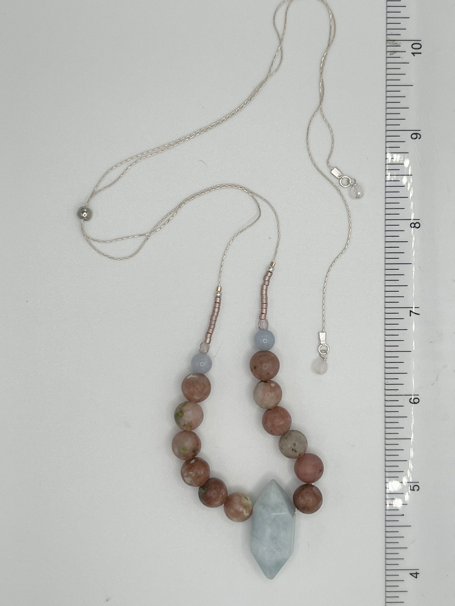 Aquamarine & Pink Rhodonite Goddess Necklace